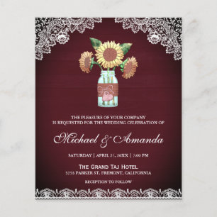 Burgundy Sunflowers Budget Wedding Invitation