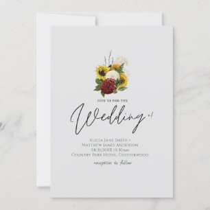 Burgundy Sunflowers Floral Handwritten Wedding
