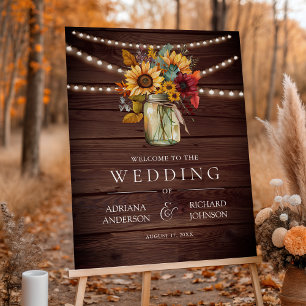 Burgundy Sunflowers Mason Jar Wedding Welcome Sign