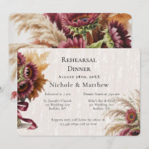 Burgundy Sunflowers Pampas Grass Rehearsal Dinner