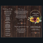 Burgundy Sunflowers Wood Tri Fold Wedding Program Flyer<br><div class="desc">Elegant, trendy design featuring watercolour burgundy roses and sunflowers arrangement, faux gold round frame, floral divider, all on old wood barn background. Use Personalize tool to add your info. Matching items could be found in my Burgundy Roses Sunflowers Collection. The brochure ships flat, so all you have to do is...</div>