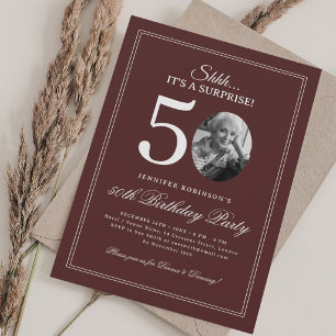 Burgundy Surprise 50th Birthday Party Invitation