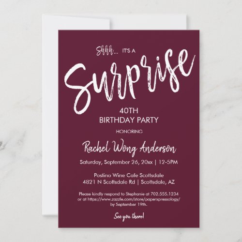 Burgundy Surprise Birthday Retirement Party Invitation