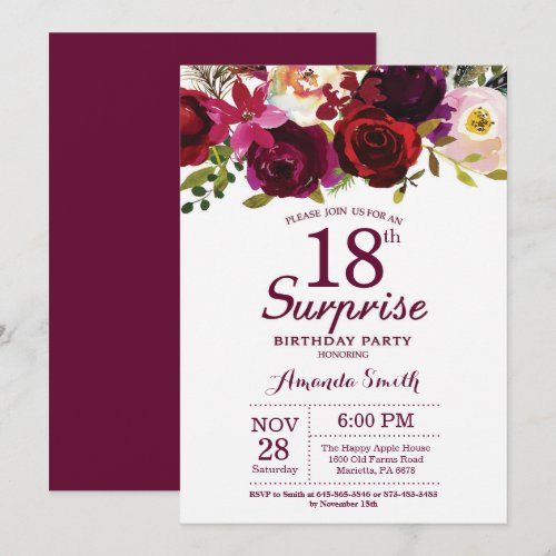 Burgundy Surprise Floral 18th Birthday Party