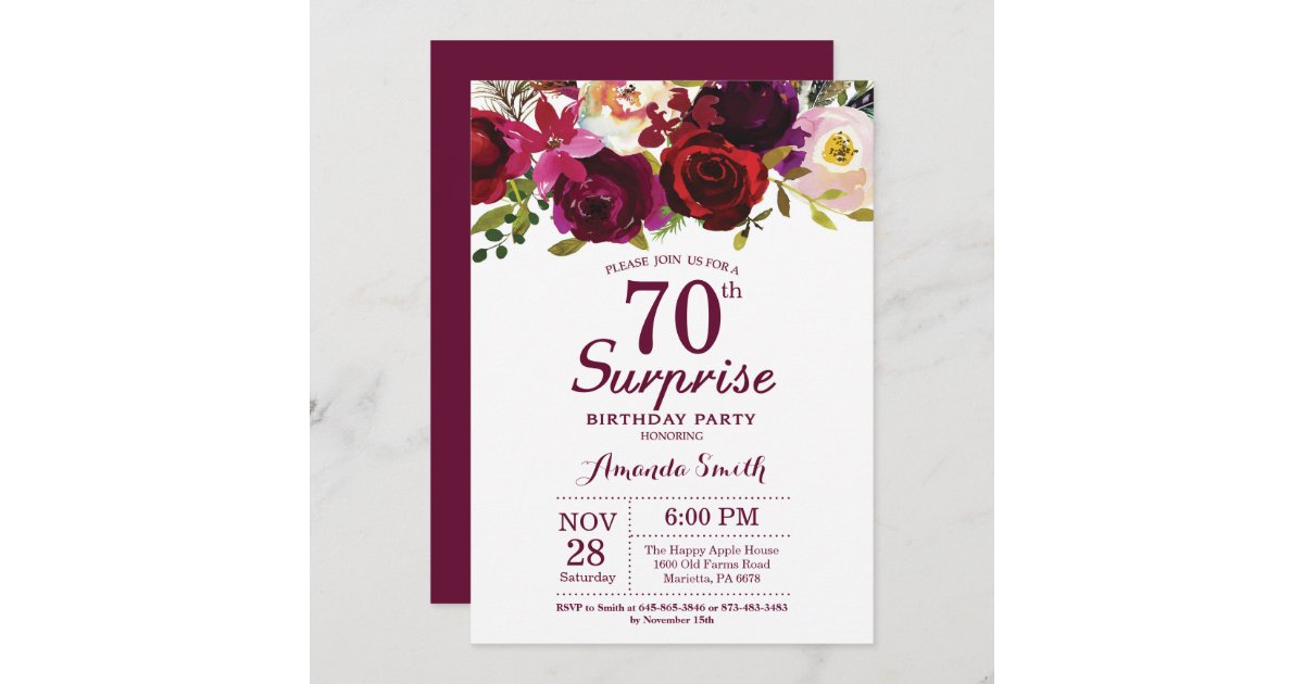 #W27 PERSONALIZED 70th Birthday Invitation Surprise Birthday Invite Floral Succulent Birthday Invitation Digital file
