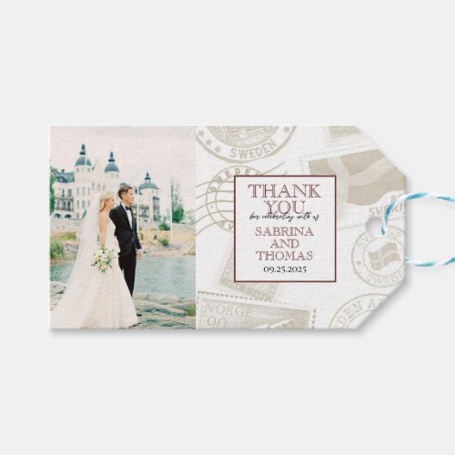 Burgundy Sweden Wedding Photo Gift Tags