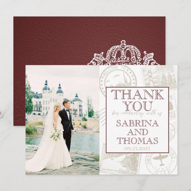 Burgundy Sweden Wedding Photo Thank You (Front/Back)