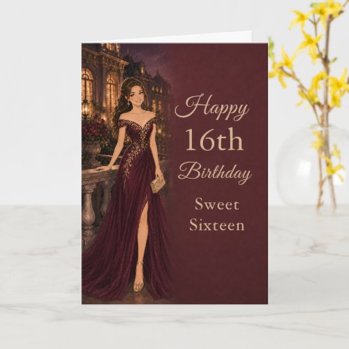 Burgundy Sweet Sixteen Birthday Card