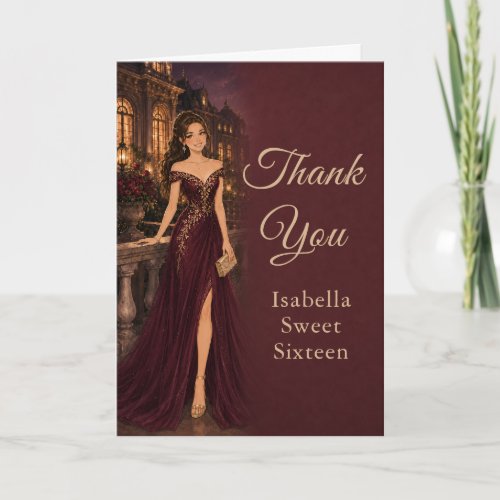 Burgundy Sweet Sixteen Thank You Card