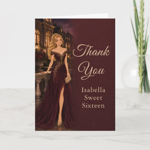 Burgundy Sweet Sixteen Thank You Card