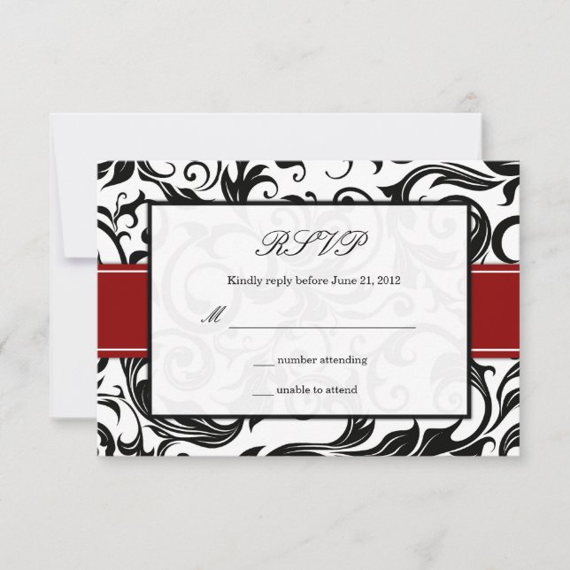 Burgundy Swirl Wedding RSVP Card (Front)