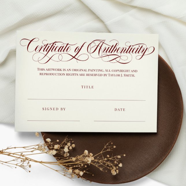 Burgundy Swirls Certificate of Authenticity (Creator Uploaded)