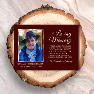 Burgundy Sympathy Funeral Memory THANK YOU Photo Card