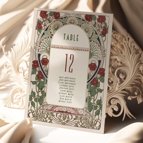 Burgundy Table Number Vintage Art Nouveau Wedding