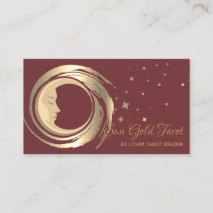 Burgundy Tarot Reader Stars Moon Sun Celestial Business Card