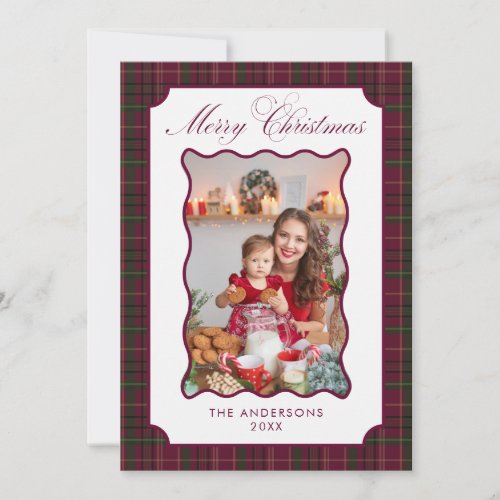 Burgundy Tartan Plaid Christmas Photo Holiday  Card