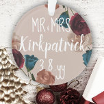 Burgundy, Teal, Beige Wedding Roses Christmas Gift Ornament<br><div class="desc">This beautiful wedding keepsake is perfect for a botanical springtime wedding aesthetic. Surprise the bride and groom with a ornament to commemorate their first Christmas. Versatile for burgundy,  teal,  beige,  and rose gold wedding colors.</div>