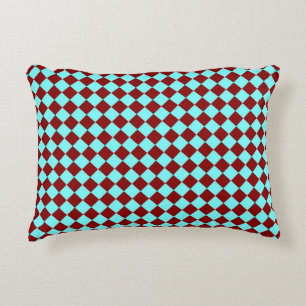 Burgundy Teal Checker Diamond Pattern Accent Pillow