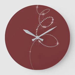Burgundy Teal Crystals Gray Infinity Diamond Large Clock