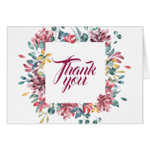 Burgundy & Teal Floral Frame Thank You Note Cards