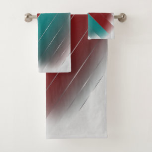 Burgundy teal on gray bath towel set