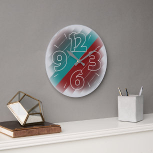 Burgundy teal on gray large clock