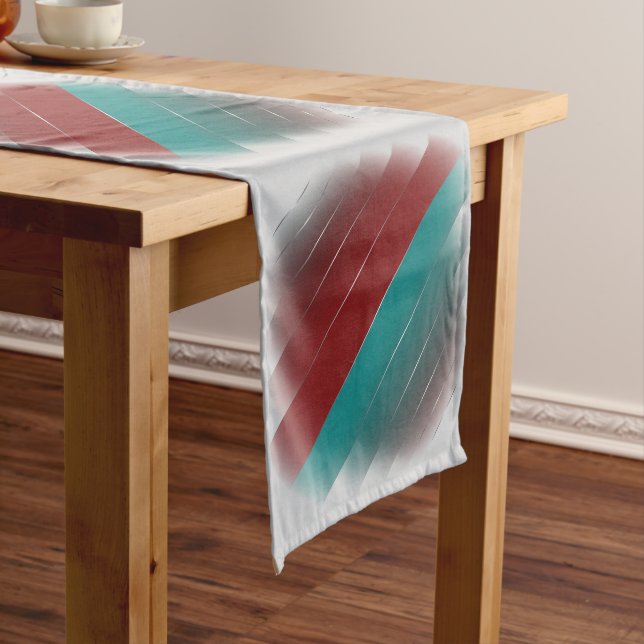 Burgundy teal on gray medium table runner (In Situ)