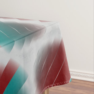 Burgundy teal on gray tablecloth