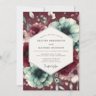 Burgundy & Teal Poetic Floral Wedding Invitation