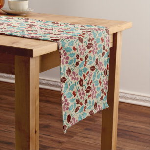 Burgundy Teal Retro Cozy Christmas Charm Long Table Runner