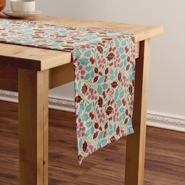 Burgundy Teal Retro Cozy Christmas Charm Long Table Runner (In Situ)
