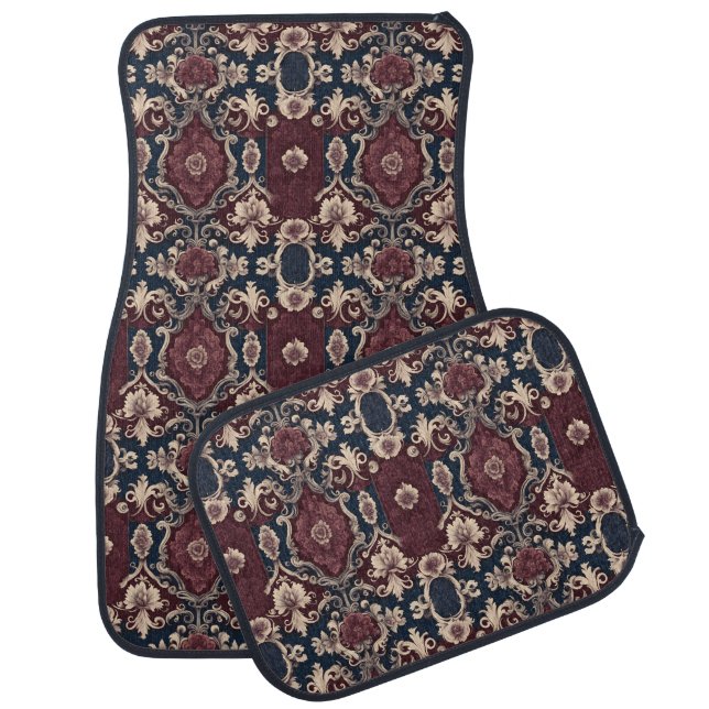 Burgundy, Teal, Taupe Carpet Design Car Floor Mat (Set)
