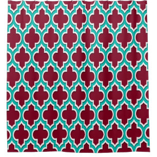 Burgundy Teal White XL Moroccan #4DS Shower Curtain