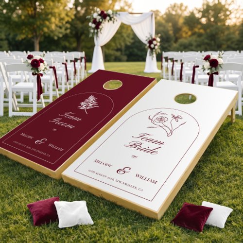 Burgundy Team bride and groom Wedding Cornhole Set
