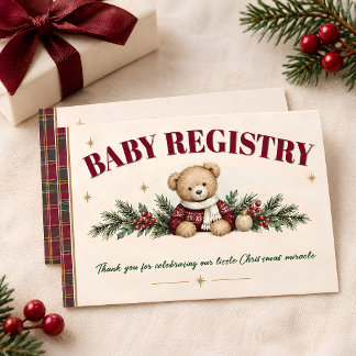 Burgundy Teddy Bear Christmas Baby Shower Enclosure Card