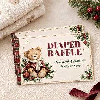 Burgundy Teddy Bear Christmas Baby Shower Enclosure Card