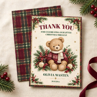 Burgundy Teddy Bear Christmas Baby Shower Thank You Card