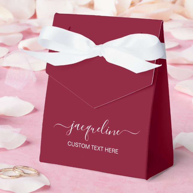 Burgundy Tent Favor Boxes with Custom Text (Wedding)