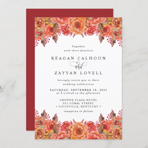 Burgundy Terracotta Fall Floral Wedding Invitation