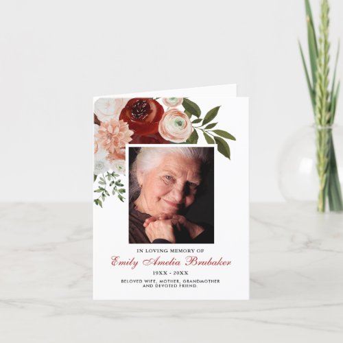 Burgundy Terracotta Floral Funeral Sympathy Folded Thank You Card