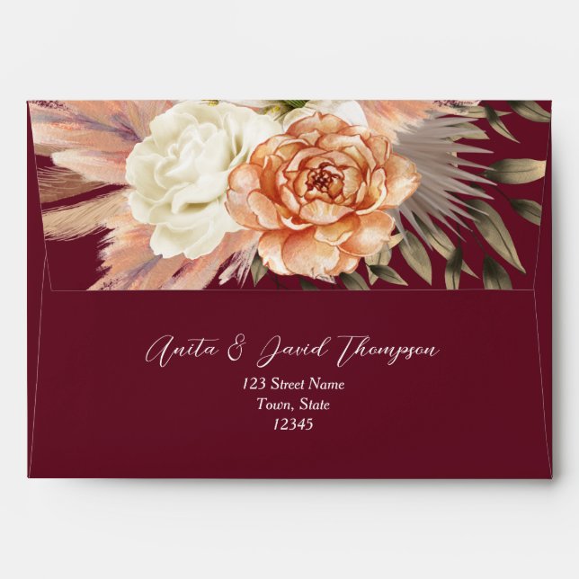 Burgundy Terracotta Floral Wedding Envelope (Back (Top Flap))