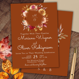 Burgundy Terracotta Floral Wedding Invitation