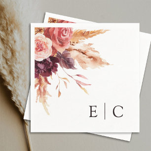 Burgundy Terracotta Floral Wedding Monogram Napkins