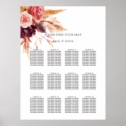 Burgundy Terracotta Floral Wedding Seating Chart