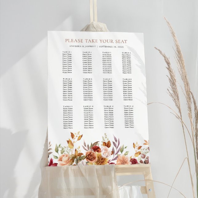Burgundy Terracotta Floral Wedding Seating Chart Foam Board (Creator Uploaded)