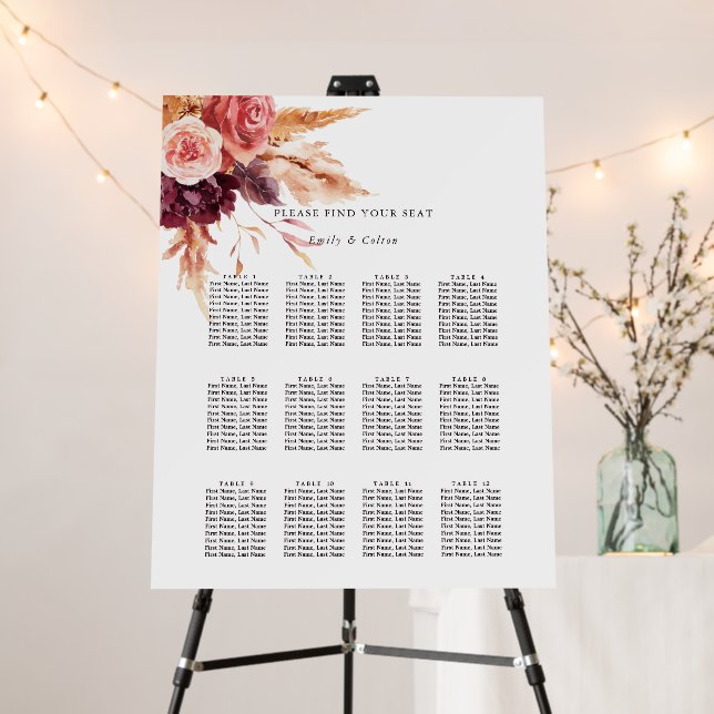 Burgundy Terracotta Floral Wedding Seating Chart Foam Board (In Situ (Stand))