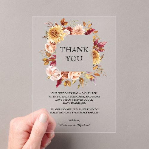 Burgundy Terracotta Floral Wedding Thank You Acrylic Invitations