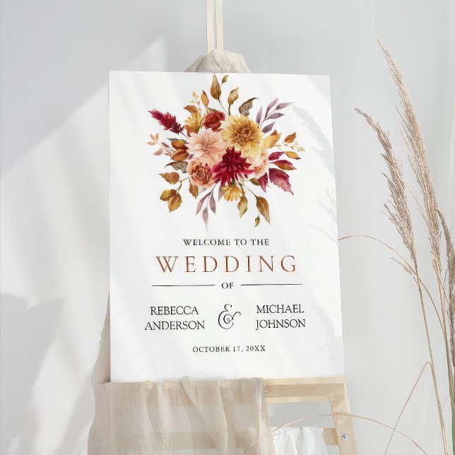 Burgundy Terracotta Floral Wedding Welcome Sign (Creator Uploaded)