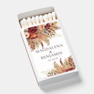 Burgundy Terracotta Florals Pampas Grass Wedding Matchboxes