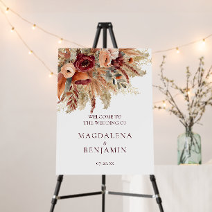 Burgundy Terracotta Florals Pampas Wedding Welcome Foam Board